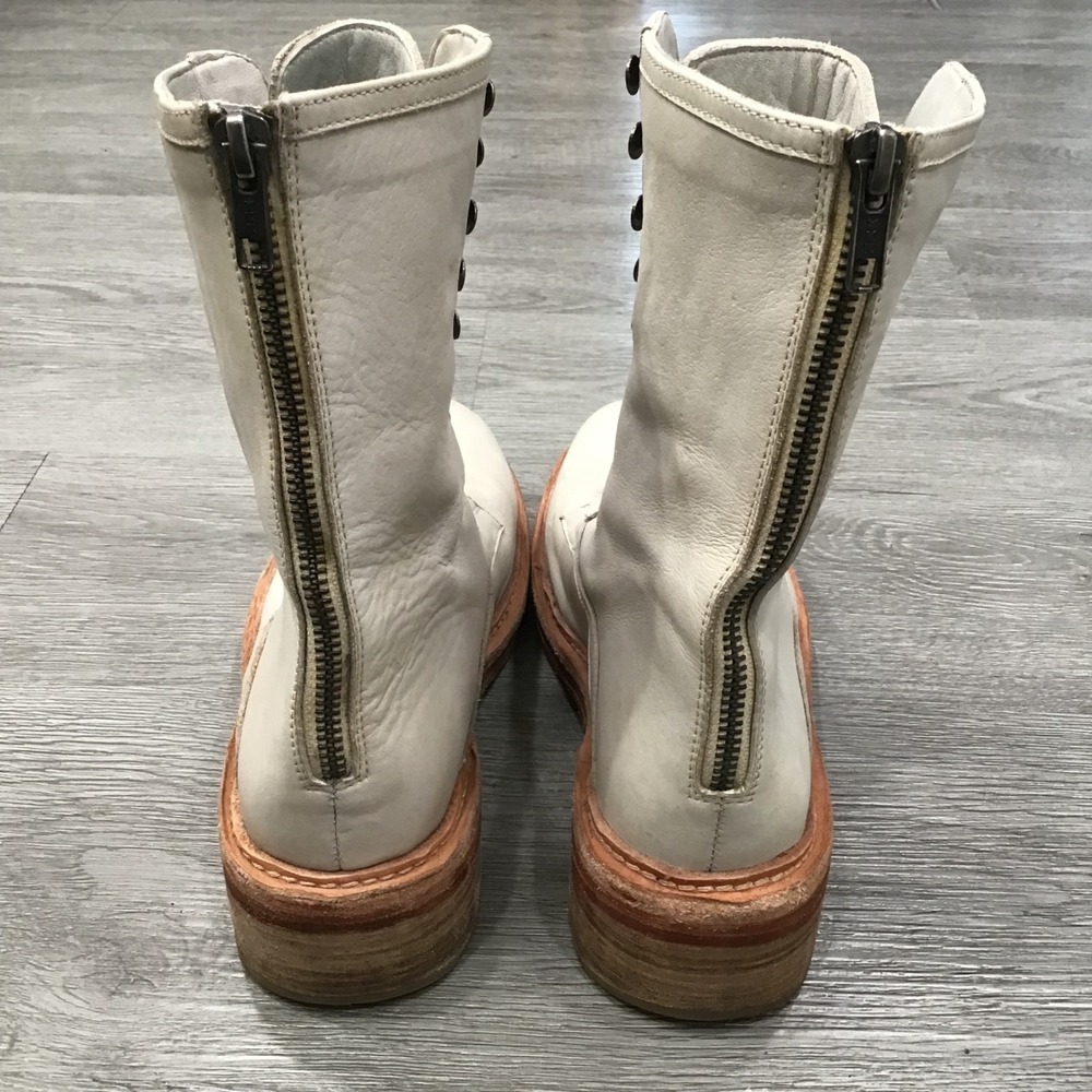Free People Santa Fe Lace-Up Boots Ecru Leather EU 37 Distressed Western Combat - Picture 6 of 8